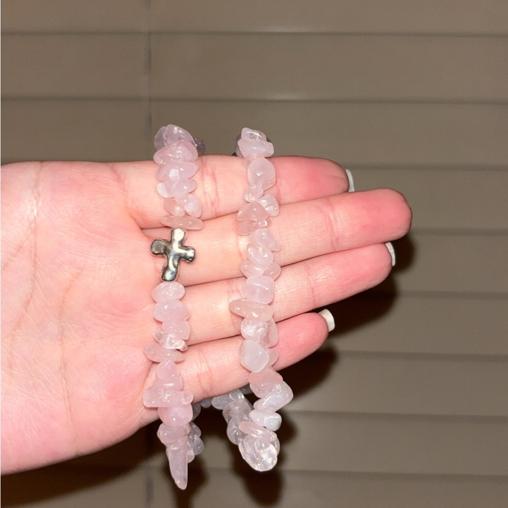 Handmade Rose Quartz Chip Bracelet